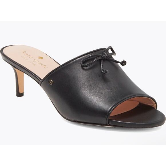 Kate Spade Size 8 Leather Black Stassi Bow Mules Black Heels New Nordstrom - Picture 1 of 11